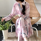 Pbong  Fashion Print Pajamas Set New Spring Autumn Women Sleepwear Lounge Wear 2PCS Robe+Trouser Pijamas Suit Loose Casual Homewear