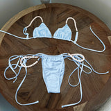 Beads Bikini 2025 Sexy Women Swimsuit Female Swimwear Micro Bikini Set Bandeau Swimming Suit Beachwear Pink Brazilian Biquini
