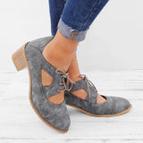Pbong  Spring Autumn Women's High Heels Retro Nail Hole Carved Brogues Heels Fashion Round Toe Block Heel Lace-up Dress Shoes
