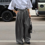 Pbong  New Autumn Winter Women's Pants Fashion Casual Solid Color Loose and Versatile Wide Leg Pants Commuter Grey Suit Pants