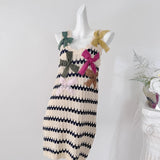 Pbong   Crochet Bow-knitted Striped Mini Dress Sleeveless Summer Hollow Out Short Dress Women New Casual Dresses Tank Sundress