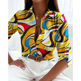 Pbong  Elegant Women's Shirt Spring/Summer Women's Commuter Long Sleeved Shirt Fashion Printed Lapel Holiday Casual Shirt