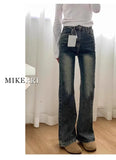 Spring 2025 Women's Retro Micro Flare Jeans Elastic Slimming High Waist Long Cotton Stretch Denim Blue Wear Resistant