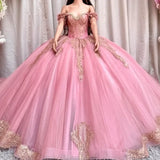 Pbong  Customized Girls Birthday Dress Pink Princess Quinceanera Dress Lace Appliqued Sweetheart Dress For Sweet 16 Luxury Formal Gowns