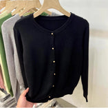 Gold Button Cardigan for Women Long Sleeve Single Breasted Knit Jacket Sweater Tops Sweaters Spring Autumn Ladies Soft Knitwear
