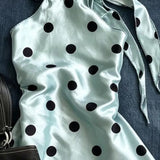 Pbong  Satin Y2k T Shirt For Women Polka Dot Halter Spring Summer Vintage Ropa De Mujer Versatile Fashion Sleeveless Cropped Top