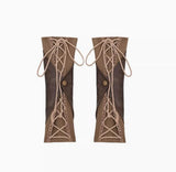Pbong  Steampunk Long Gloves Women Gothic Lolita Punk Style Lace-up Arm Fingerless Elbow Mittens