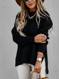 Chunky Knitted Mock Neck Sweater Side Slit Long Sleeve Pullover Female Knitwear Autumn Winter Women Casual Chic Outfit