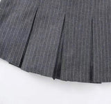 Grey Wide Pleated Mini Shorts Skirts High Street Stripe American Retro Solid Vintage Blogger Sexy Woman Black