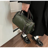 Pbong  Retro Faux Leather Tote Bag with Top Handle Detachable Crossbody Strap, Vintage Tassel Accent, Multi-Zipper for Daily Travel Use
