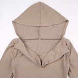 Khaki Hooded Bodycon Folds Long Sleeve Dress
