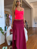 Vacation Solid Two-Piece Set Women Lace-Up Halter Backless Low-Neck Tops+Tassel Skirts Summer Simple Slim Matching Suits