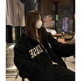 Pbong  Trendy American Style Embroidered Hooded Sweatshirt Women's Loose Fit Oversize Jacket Versatile Top For Spring And Autumn