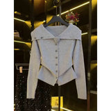 New Fashion High-end Temperament Off Shoulder Knitted Sweater for Women Autumn New Slim Fit Long Sleeve Base Shirt Women Tops