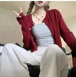 Alobee Red Cardigan Knit Early Autumn Women Clothes New 2024 Outdoor Crop Sweater Outerwear Long Sleeve Top Bottoming Shirt
