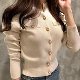 Woman Cardigan Long Sleeve Button Down Sweater Knitted Coat Single Breasted Crop Knit Jacket Tops Ladies Autumn Winter Fashion