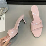 Pbong  Summer Patent Leather Open Toe Slippers Fashion Thin Low Heels Beach Prom Slide Prom Slide Shoes