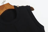A-line Metal Butto Elegant Short Dress 2025 Knitting Chic Casual New Summer Dress O Neck Sleeveless Chic Summer Dress Vestidos