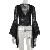 Autumn New Halloween& Party Dark Wind Temperament Lace V-Neck Bead Chain Top Women
