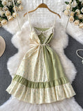 Pbong  Sweet Lace Splice Floral ter Dr Women's Summer Design Sense Waist Cinching Pleated Long Dr A-Line Silhouette V-Ne