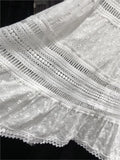 Embroidered Hollow Lace Spliced White Long Skirt 2025 Spring Summer New Elastic Waist Cotton A-line Vacation Beach Boho Skirt