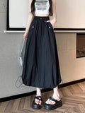 Pbong  Y2K Women Cargo Long Skirts Vintage Loose High Waist Streetwear Skirt Retro Casual American Shirring Solid A Line Skirt New