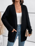 Spring women's solid color twist element loose mid-long pocket knitted cardigan coat