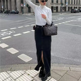 Summer Midi skirts vintage clothes korean style skirts for women blue jeans skirt high waisted denim skirt black front slit