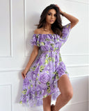 Floral Print Sexy Backless Ruffles Summer Casual Party Dresses Womens Cortos Boho Vestidos Femininos Elegante Soltinho