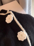 Retro Round Neck Black Sweater Women Clothing Autumn/Winter Korean Style Sweet Commuter Slim Short Knitted Cardigan Women Tops