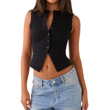 Women Tank Tops y2k Clothing Summer Solid Color Round Neck Sleeveless Button Down T Shirts Vest 2000s Aesthetic Clothes