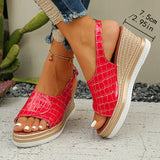 Pbong  Plaid Pattern Wedge Sandals for Women Summer Peep Toe Chunky Platform Sandles Woman Thick Sole Buckle Strap Roman Sandalias