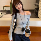 Simple Autumn O Neck Long Sleeve Punk Shirts Fashion All Match American Casual Tops Y2k Aesthetic Streetwear Girl Clothing