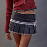 American Sweet Constrast Color Pleated Skirts Y2k Aesthetic Harajuku Punk Side Buttons Short Skirt Vintage Striped Girl Bottom