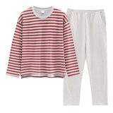 Pbong  Spring New Arrived Pajamas Set Women Comfort Cotton Stripe Long Sleeve Tops With Chest Pat Long Trousers Ladies Pullover Pjs Set