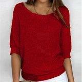 Pbong  Autumn Spring Solid Casual Knitwear Pullover Loose Tops Women O-Neck 3/4 Long Sleeve Knitwear Sweaters