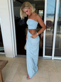 Strapless Cut Out Long Dress For Women Ruched Sleeveless Ribbon Dress Fashion Slim Streetwear Party Dress Female Sexy