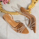 Women Summer Rhinestone Slingback Pumps Office Lady Transparent Heeled Sandals Elegant Pointed Toe Female Sexy High Heels