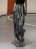 Pbong  Casual Striped Wide Leg Pants Women High Waist Elegant Korean Straight Trousers Vintage Lace Up Female Spring Loose Pants