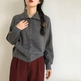 High Neck Button Down Cardigan Women Long Sleeve Knitted Sweater Jacket Cozy Knitwear Teen-girl Fall Winter Basic Chic Knitwear