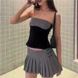 Mini skirt y2k clothes kawaii korean fashion striped skirts for women grey mini skirts woman pleated micro skirts with buttons