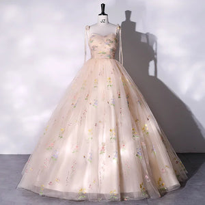 Pbong  Wedding Dresses Fashion Spaghetti Strap Floor-length Ball Gown Dress Sweet Embroidered Flowers Long Prom Dresses