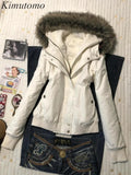 Jackets Women 2025 Autumn Winter Vintage Furry Patchwork Hooded Slim 2000s Fashion Coats Female Y2k Aesthetic Harajuku