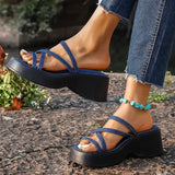 Pbong  Denim Cross Strap Platform Sandals Woman Plus Size Fashion Thick Sole Slippers for Women Summer Wedge Heels Sandalias Mujer