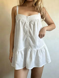 Pbong  Sweet Solid Lace Patchwork A-LINE Spaghetti Strap Sleeveless Ruffles Fashion Dresses