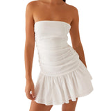 Pbong  Women's Ruched Tube Top Dress Strapless Sleeveless Slim Fit Flare Dress Summer Clubbing Dress