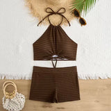 Sexy High Waist Bikini Women High Neck Swimwear Female Swimsuit Solid Bathers Swimming Bathing Swim Suit Summer Beachwear