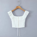Lace Ruffles Corset Short Vest Women Backless Off Shoulder Cropped Tops 2025 Summer Fishbone Party Club Slim White Tops Clothes