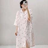 Pbong  Plaid Shirt Skirt Long Nightgown Spring Summer New Women's Sleepwear Homewear Elegant Cardigan Nightdress Lingerie Loungewear