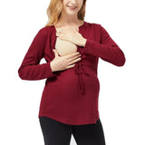 Pbong  Pregnant Women's Spring Autumn Loose and Comfortable Nursing Top Soft Comfortable V-neck Solid Color Long Sleeved T-shirt